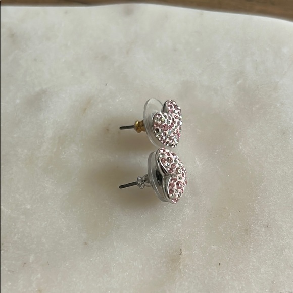 (Swarovski Crystals) Pink Heart Stud Earrings - Picture 2 of 5